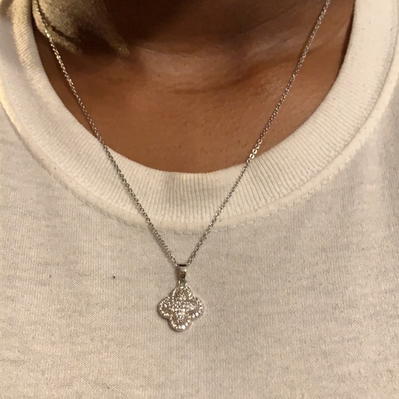 White Gold Pave Clover Necklace - Picture 5 of 6